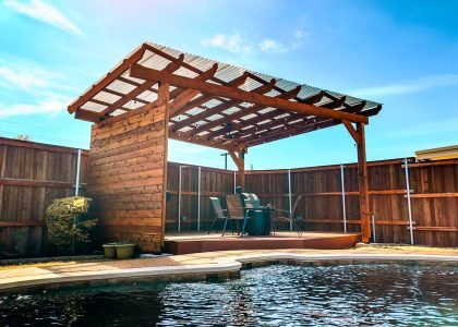 Covered Traditional Pergola w/Privacy Wall